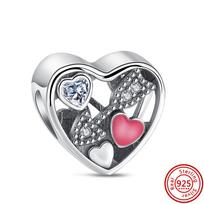 New 925 Silver Cartoon Bee Angel Boy Girl Holding Heart Sparkling Beads Fit Original  Charm Bracelet Women Luxury Jewelry gray