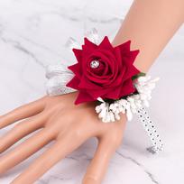 Riešo korsažo apyrankė, korsažas ir korsažas Prom Rose Corsage Corsage apyrankės rinkinys vestuvių metinių išleistuvių vakarėliui One Size raudona