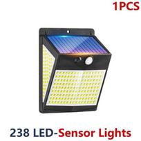 238 LED lauko saulės lempa PIR judesio jutiklis, vandeniui atsparus saulės šviesai maitinamas sieninis šviestuvas sodo dekoravimui avarinis gatvės apšvietimas 1PCS