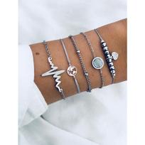 Fashion Niche Simple Multi-layer Map Black Bead Electrocardiogram Diamond-encrusted Love Bracelet Set 5-piece Set