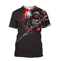 Japanese Harajuku Oni Samurai  Knight  3D Printed High Quality Milk Fiber T-shirt Men Casual Top Breathable Quick Dry Summer 5XL gray