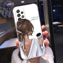 Mada Graži Mergina Skaidrus Dėklas Samsung Galaxy A52 A51 A53 A72 A71 A73 A32 A31 A33 A41 A22 A11 Dėklas Viršelis Bosė Mergina Kava Samsung A11 white