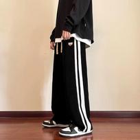 Baggy Striped Sweatpants for Men Straight-Leg Pants Fashion Hip Hop Streetwear Harajuku Trousers Casual Bottoms Y2K Male Clothes Plus Size XXXL juoda