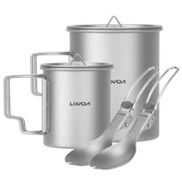 Ti Camping puodelis su dangteliu 200 ml ir 450 ml kavos puodelio rinkinys su Spork, skirtas kempingo žygiams pilka