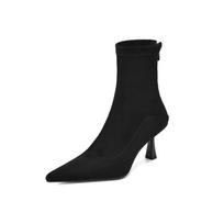Krazing Pot Flock Winter Stiletto High Heels Concise Style Modern Boots Women Size 42 Street Wear Elastic Ankle Boots 34 juoda