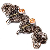 Carving Flower Gemstone Handmade Copper Wire Wrap Jewelry Pendant 1.38  h7s12