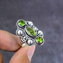 Peridot Gemstone Handmade 925 Sterling Silver Gift Jewelry Ring Size 10 d3D25 gray