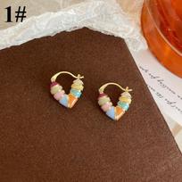 1pair 2024 New Arrival Korean Sweet Small Fresh Color Love Heart Hoop Earrings for Women Fashion Elegant Metal Jewelry Party Gifts įvairiaspalvis