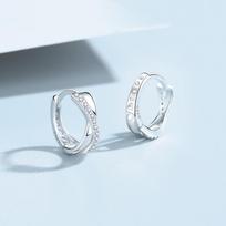 Pure Silver 999 Cross Zircon Sterling Silver Earrings Advanced Simple Personality Graceful Earring Captive Ear Piercing Ear Rings 999