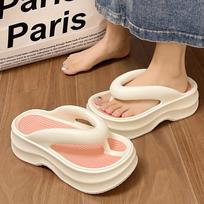Women's Thick-Soled Flip-Flops for Summer Fashion Trending Poop Feeling Seaside Beach Flip-Flops Sandals 40/41 chaki