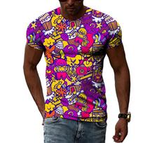 Summer Hip pop pattern Slim-fitting 3D short-sleeved sports breathable quick-drying T-shirt XS yellow