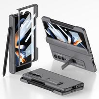 For Samsung Galaxy Z Fold 4 Case Ultra Thin Matte Magnetic Folding Hinge Kickstand With Side Pen Slot Tempered Film Hard Cover For Galaxy Z Fold 4&Case Only(No pen) pilka