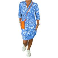 Women Dress V-Neck 45355 Sleeve A-Line Dress Vibrant Color Printed Knee-Length Dress Vacation Casual Wear M mėlyna