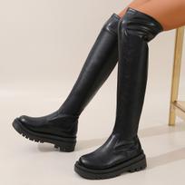 Moteriški žieminiai aukštakulniai batai virš kelių aukšti, patogūs ir elegantiški didelio dydžio madingi žemakulniai odiniai šlaunys aukštai 35 black