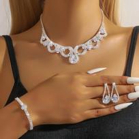GemChic Women's Alloy Hollow Crystal Rhinestone Drops Sparkling Collarbone Necklace Bracelet Earrings Three Piece Set Birthday Christmas Jewelry Gift brown