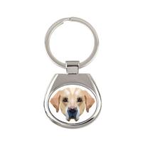Labradoro retriveris - geometrinis raktų pakabukas su nuotrauka ir užrašu Art-Dog balta