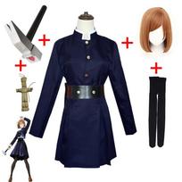 Anime Jujutsu Kaisen Yuji Itadori Cosplay Costume Kugisaki Nobara Gojo Satoru Cosplay Props Hammer Wig M-(Full set+wig) black