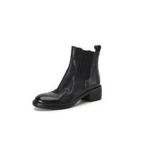 Krazing Pot Full Grain Leather Autumn Winter Shoes Med Heels Chelsea Boots Round Toe Keep Warm Slip on Ankle Boots 34 juoda