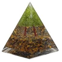 Tree of Life, Peridot and Tiger's Eye Crystal,  Home Protection Stone Pyramid Crystal, brown