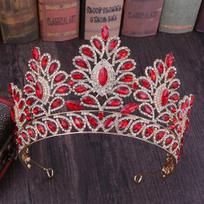 Baroque Tiaras Diadem Wedding Hair Accessories Exquisite Gold Blue Red Crystal Crowns Hairbands Female Bridal Party Hair Jewelry raudona