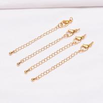10pcs Non-Fading 24K Vacuum Gold Tail Chain Lobster Buckle Extension Chain Diy Bracelet Necklace Ending Connection Buckle Water Drop Tail Chain beige