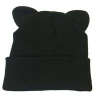 Miela katės ausų kepurė žieminė, šilta megzta kepurė Minkšta vilna, nerta kaukolė, moteriška kepurė Mergaitei Mažai Velniui Cosplay Helovino kepurė Elastic black