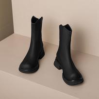 Krazing Pot Microfiber Autumn Winter Shoes Thick Med Heels Motorcycle Boots Round Toe European Style Keep Warm Ankle Boots 34 juoda