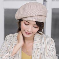 Elegant Women's Cotton Blend Beret - Vintage Plaid Winter Cap, Lightweight, Elastic Fit, Jacquard Craftsmanship, Gentle Wash Care ONE SIZE chaki