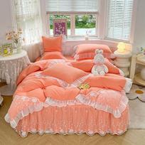 Princesės lovos sijonas Keturių dalių skalbta medvilnė mergaitei nėriniuota lovatiesė vienspalvis antklodės užvalkalas 1.5m Bed beige