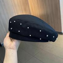 Pearl rhinestone beret women's spring and autumn fashion versatile temperament bud hat Japanese retro face painter hat 54-58cm juoda