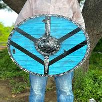 45,72 cm Viduramžių Valhalos Vikingų skydas, Dovana, Mūšiui paruoštas Vikingų skydas, Skandinavų Vikingų apvalus skydas, Vikingų dovana vyrams moterims 45.72 cm blue