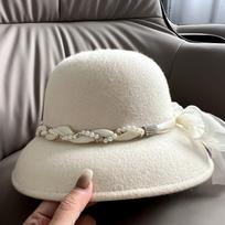 Elegantiškas Hepberno stiliaus aukštas skrybėlaitė moterims, tinklinis lankelis rudens ir žiemos naujo stiliaus prancūziškas retro mažo kvapo stiliaus vilnonis skrybėlaitė 55-58cm gray