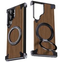 360° besisukantis laikiklis Magnetinis Magnetinis dėklas, skirtas Samsung Galaxy S24 Ultra automobiliniam telefono laikikliui Riešutmedžio medžio metalinis apsauginis dangtelis For Samsung S24 Ultra