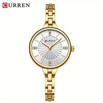 CURREN Elegant Quartz Women's Wristwatch - Round Case, Stainless Steel Band, Analog Display, Non-Rechargeable Battery Powered 9097 auksas