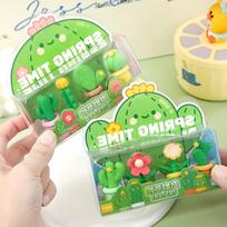 4Pcs Cute Succulent Cactus Shape Eraser Student Stationery Children Learn To Draw Learning Supplies žalia