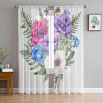 Gėlių augalas Baltas tiulis Permatomos užuolaidos gyvenamojo kambario dekoravimui Užuolaidos kambariui miegamojo virtuvei Voile organza užuolaidos 135W x 114H(cm) gray