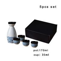 5 vnt japoniško keraminio sake puodelio rinkinys Vyno puodas Vyno puodelis Namų restoranas Šilto vyno dozatorius Gėrimų indai Dovanos Padėkos diena Helovino Kalėdų dovanų vakarėlis F HBowen 5pcs Set black