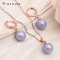 Fashion Cute Macaron Color Round Beads Drop Earrings Jewelry Sets For Women Simple Pendant Necklace Gift beige