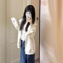 Hong Kong Style Retro Floral Trendy Brand Hooded Sweatshirt Women's Loose Lazy Top Autumn and Winter Coat Cardigan Thin Plus Velvet S