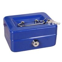 Mini Cash Box with Security Lock And Two Keys Compact Shock-proof Portable Multi Compartments Deposit Petty Cash Cash Safe Metal Box Jewelry Container mėlyna