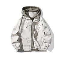 Hong Kong style spring hooded loose casual zipper fake two-piece fashionable men's large size jacket M