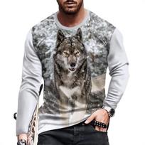 Summer Fashion Fun The Wolf Picture T Shirts For Men Casual 3D Print Tees Hip Hop Personality Round NecCk Short Sleeve Tops S gray