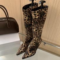 Smailūs moteriški iki kelių madingi elegantiški leopardiniai batai Rudeninis Žiemos plonas kulnas Moteriški seksualūs liekni ilgi Botas De Mujer 35 brown