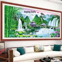 Feng Shui Landscape Wall Art: Self-Adhesive Water Wealth Mural for Living Room Decor Small: 120x60; 16-SS16-Flowing Water Makes Money gray