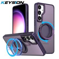KEYSION Matte Case for Samsung Galaxy S24 Ultra 5G S24+ S23 FE 360 ° Rotating Magnetic Ring Transparent Phone Cover for Galaxy S24 violetinė
