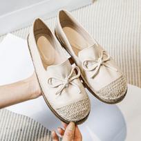 2024 Women Slip on Casual Loafers Hemp Woven Sole Single Shoe Ladies Shoes Female Leather Flats Shoes Plus Size 43 Fisherman's Shoes 35
