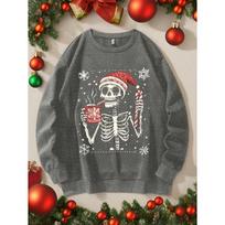 SHEIN Essnce Christmas Skeleton & Snowflake Print Plus Size Hoodie Sweatshirt 4XL pink