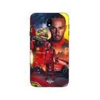 Coque Samsung Galaxy j7 2018 Lewis Hamilton Scuderia Ferrari F1 officiel Maniacase juoda