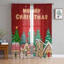 Christmas Candy Winter Gingerbread Curtains For Living Room Bedroom Home Decoration Window Voile Tulle Curtain Drapes W135 x H114cm