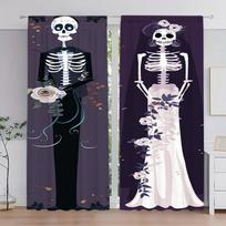 2pcs Gothic Skeleton Wedding Dress Printed Curtain for Home Decor - Rod Pocket Window Treatment for Bedroom, Office, Kitchen 52.5cmX116cm X 2pcs white